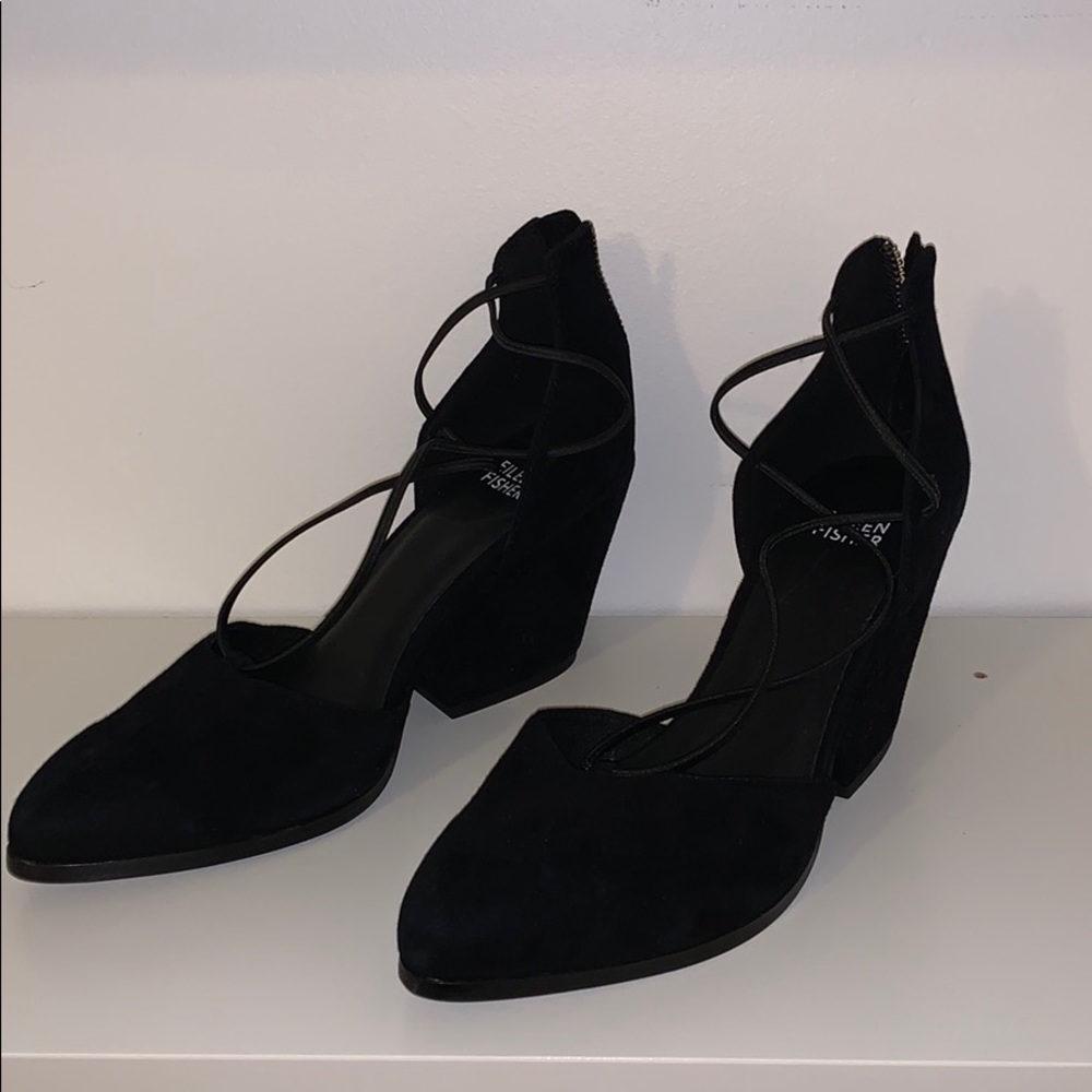 Black suede chunky heels